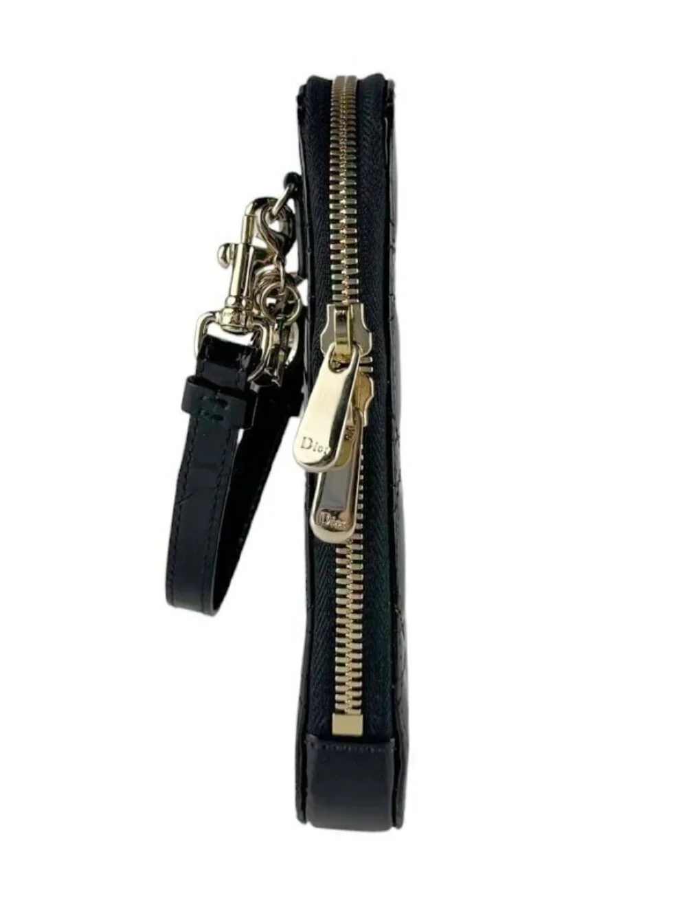Christian Dior Phone Pouch Case Black/Gold Patent Leather/Metal